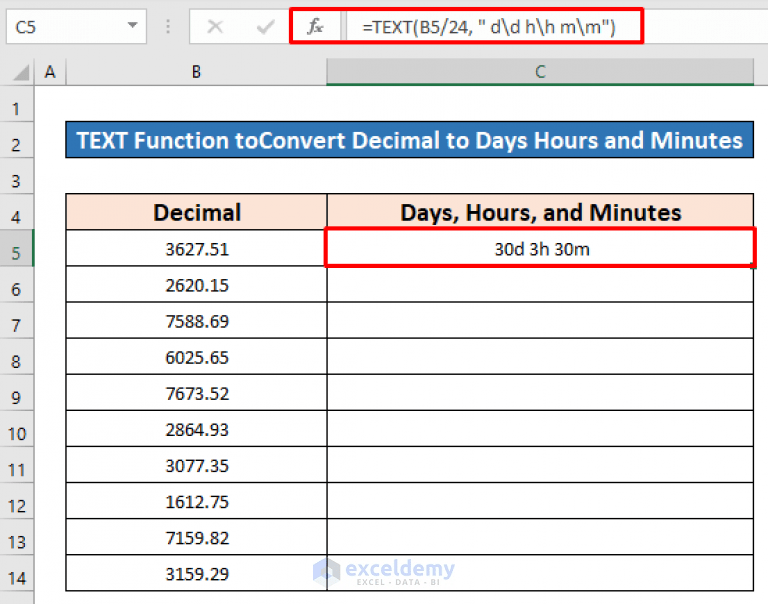 How to Convert Decimal to Days Hours and Minutes in Excel (3 Methods)