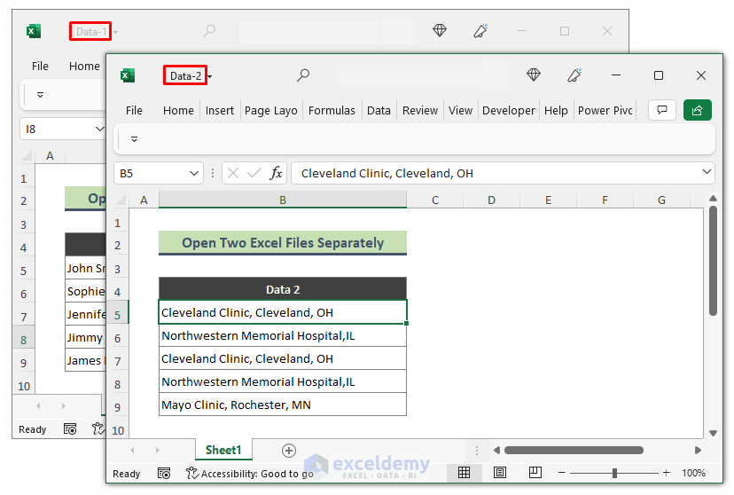 How to Open Two Excel Files Separately in Different Windows (5 Methods
