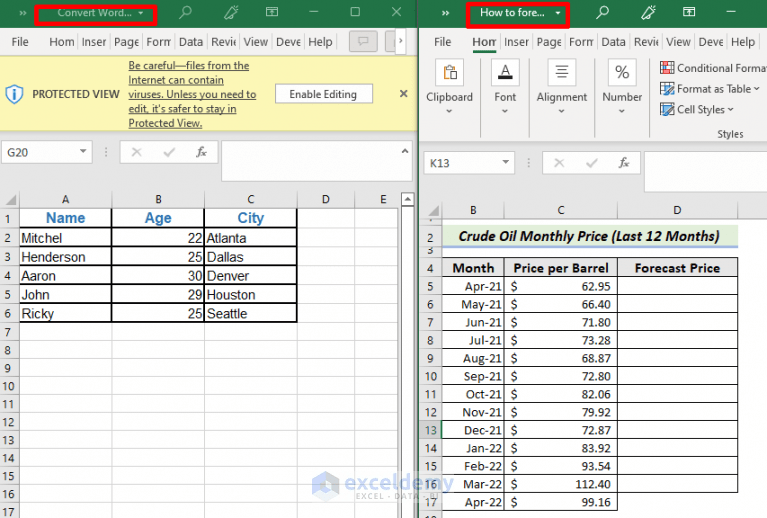 How to Open Two Excel Files Side by Side (3 Easy Ways)