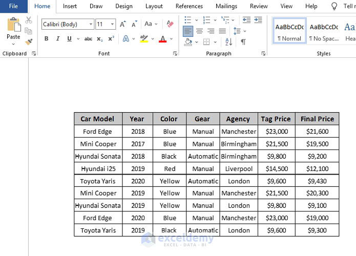 How to Put a Large Excel Table into Word (7 Easy Methods) ExcelDemy