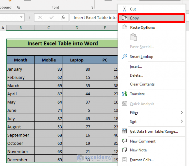 How to Insert Excel Table into Word (8 Easy Ways) ExcelDemy
