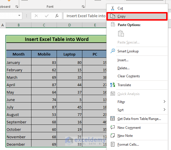 How to Insert Excel Table into Word 8 Easy Ways ExcelDemy