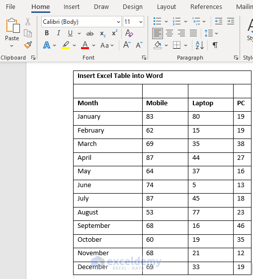 How to Insert Excel Table into Word 8 Easy Ways ExcelDemy