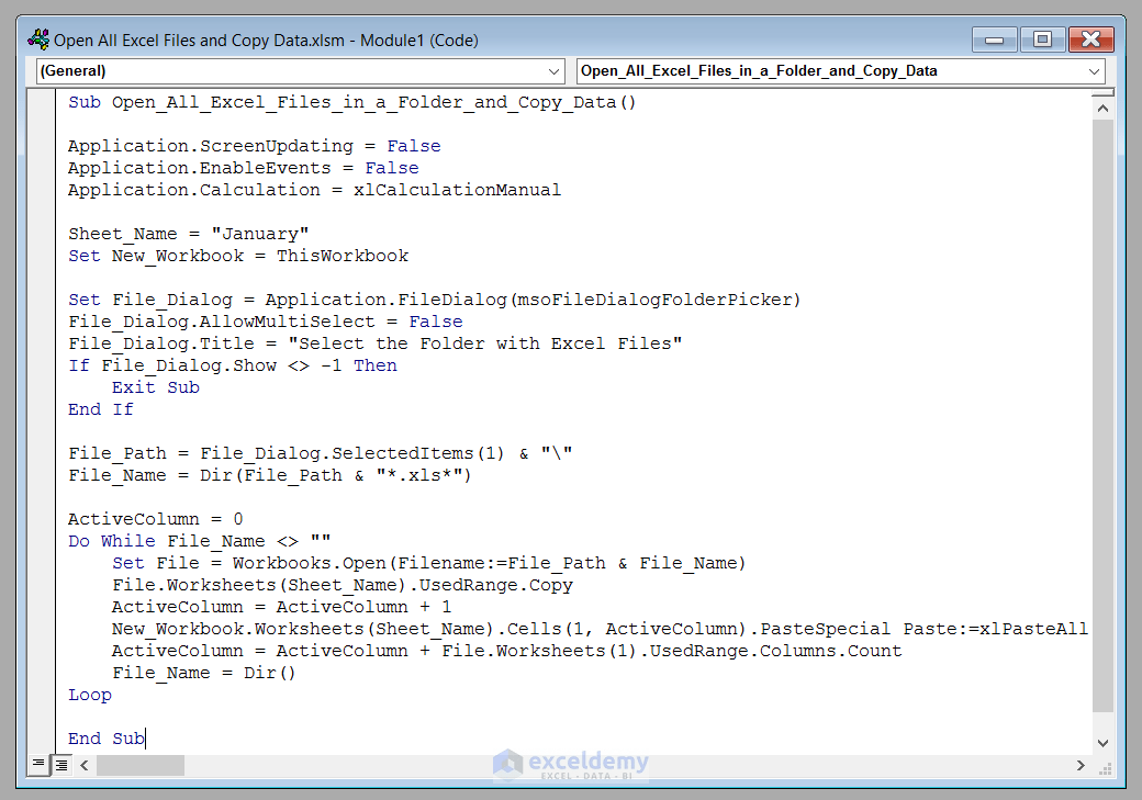 How to Open All Excel Files in a Folder and Copy Data from Them 5