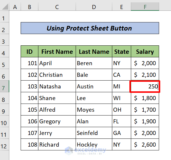 Protect Excel Sheet but Allow Data Entry (2 Handy Approaches)
