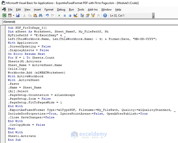 How to Export PDF with Fit to Page Using VBA (3 Methods)