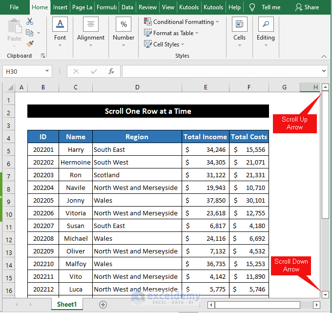 How to Scroll One Row at a Time in Excel 4 Methods ExcelDemy