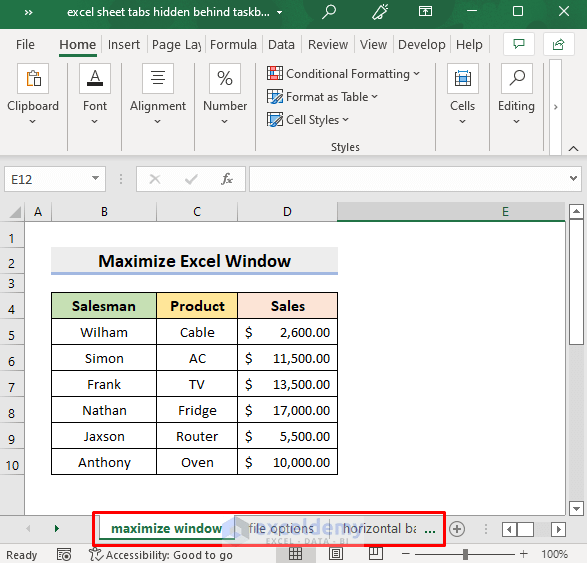 [Fixed!] Excel Sheet Tabs Hidden behind Taskbar 6 Solutions