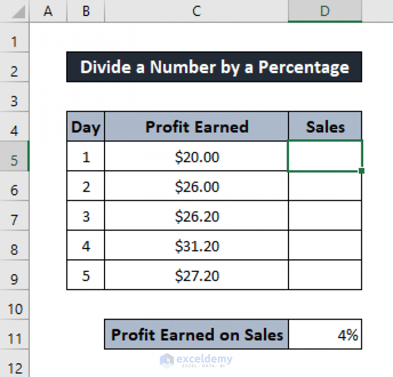 How to Divide a Number by a Percentage in Excel (3 Suitable Examples)