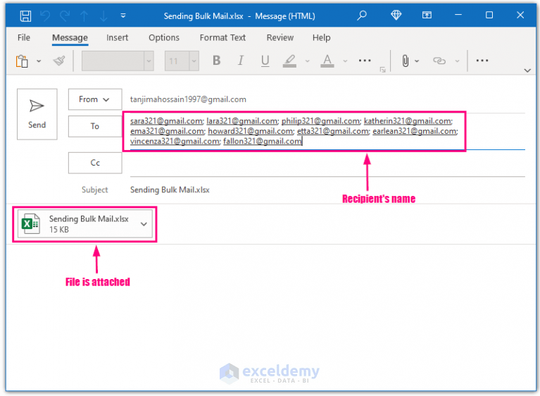 How to Send Bulk Email from Outlook Using Excel (3 Ways) ExcelDemy