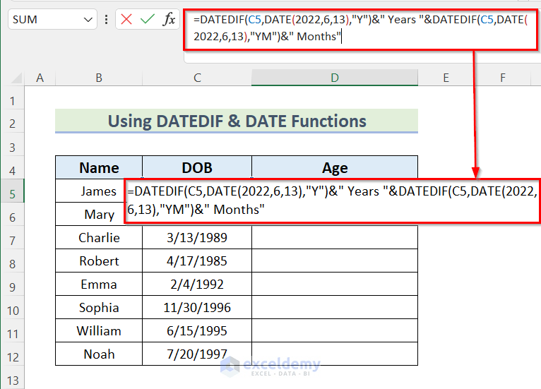 How to Calculate Age in Excel in Years and Months (5 Ways)
