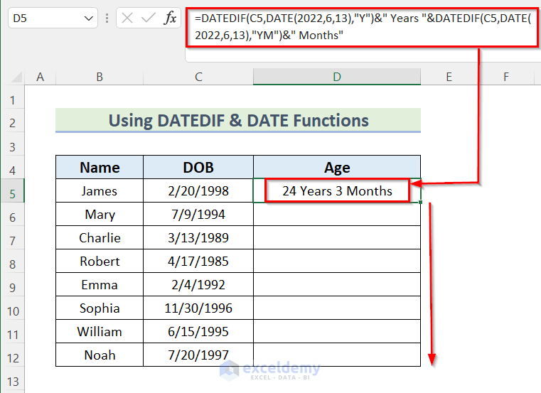 How to Calculate Age in Excel in Years and Months (5 Ways)