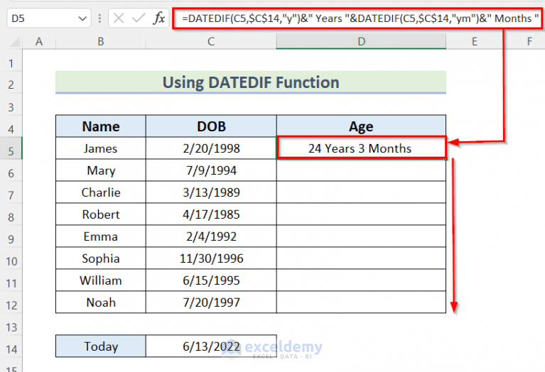 How to Calculate Age in Excel in Years and Months (5 Easy Ways)