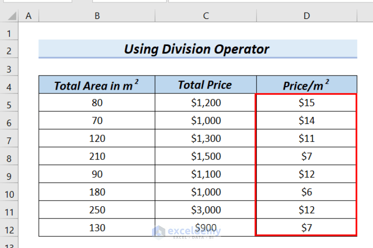 How to Calculate Price Per Square Meter in Excel (3 Handy Methods)
