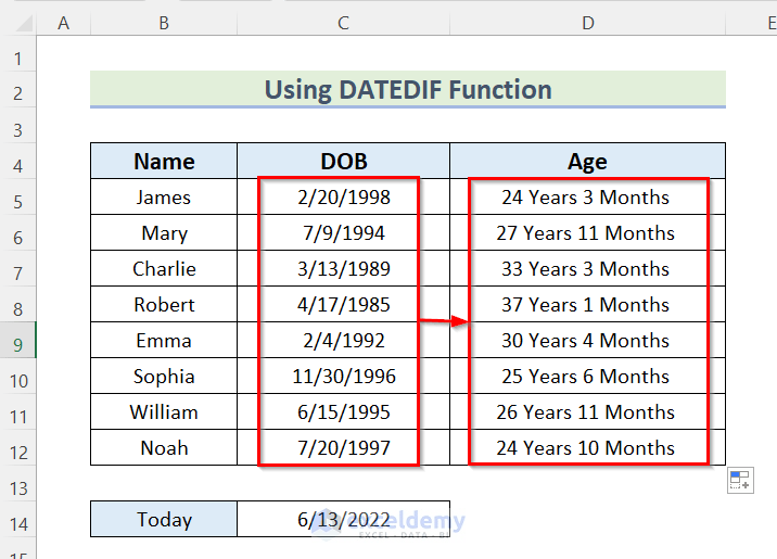 How to Calculate Age in Excel in Years and Months (5 Ways)