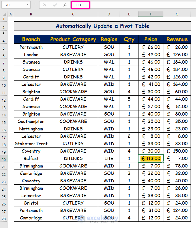Automatically Update a Pivot Table When Source Data Changes in Excel