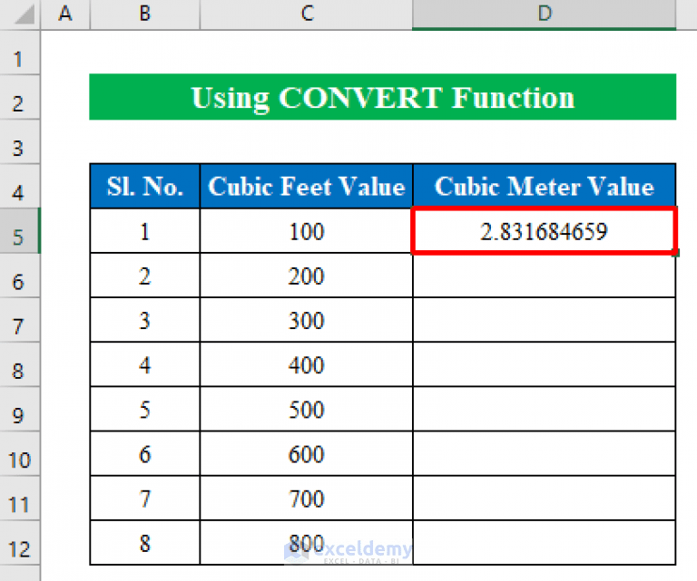 Convert Cubic Feet to Cubic Meters in Excel (2 Easy Methods)