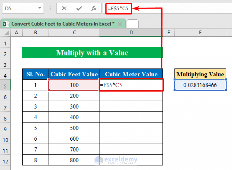 Convert Cubic Feet to Cubic Meters in Excel (2 Easy Methods)