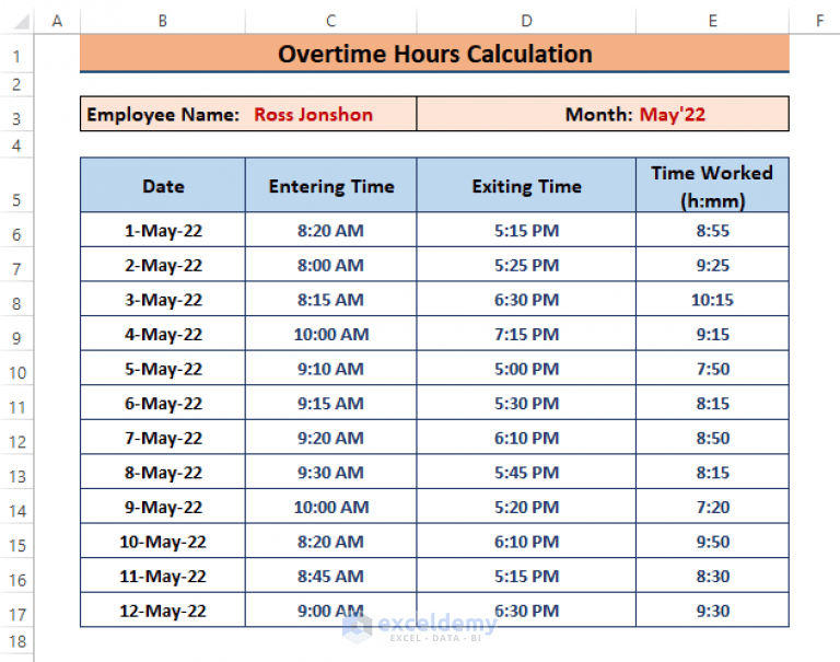 How to Calculate Overtime Hours in Excel Using IF Function ExcelDemy