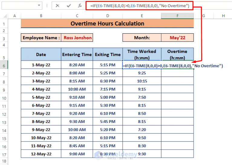 How to Calculate Overtime Hours in Excel Using IF Function ExcelDemy