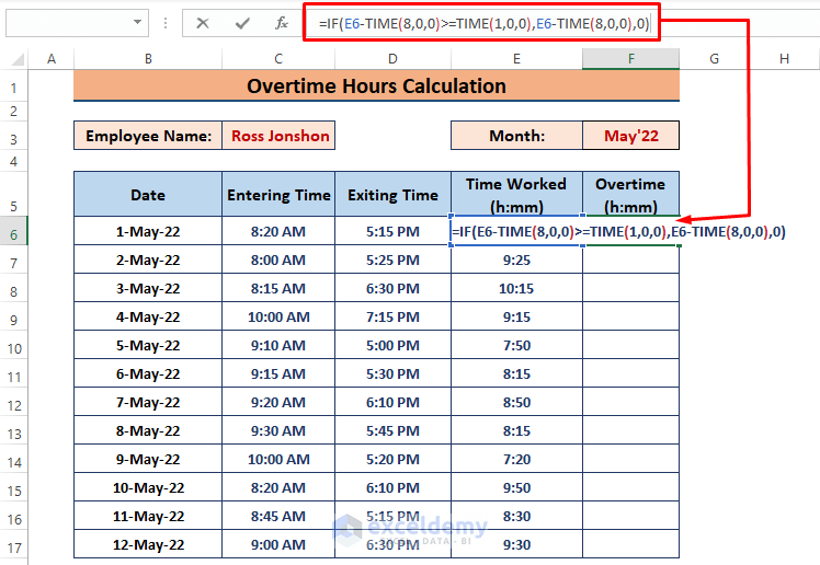 How to Calculate Overtime Hours in Excel Using the IF Function 4