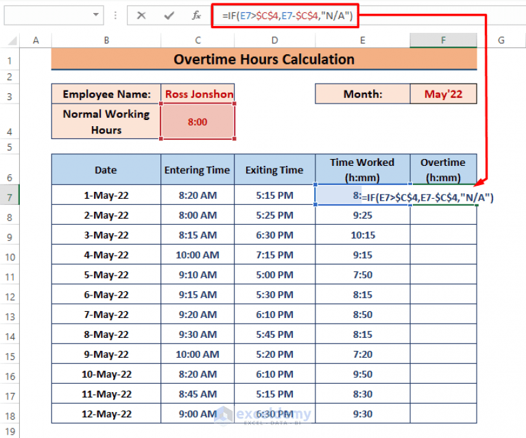How to Calculate Overtime Hours in Excel Using IF Function ExcelDemy