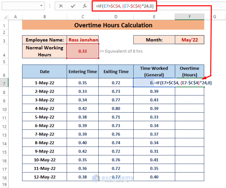 How to Calculate Overtime Hours in Excel Using IF Function ExcelDemy