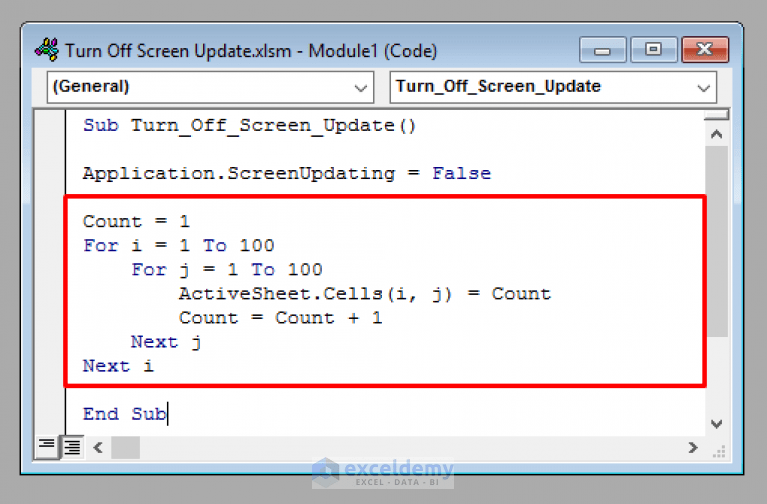 Excel VBA Turn Off Screen Update ExcelDemy