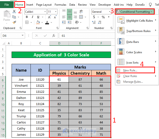 Conditional Formatting with 3 Color Scale in Excel Formula ExcelDemy