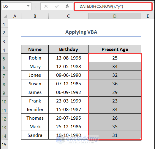 How to Calculate Age from Birthday in Excel (8 Easy Methods)