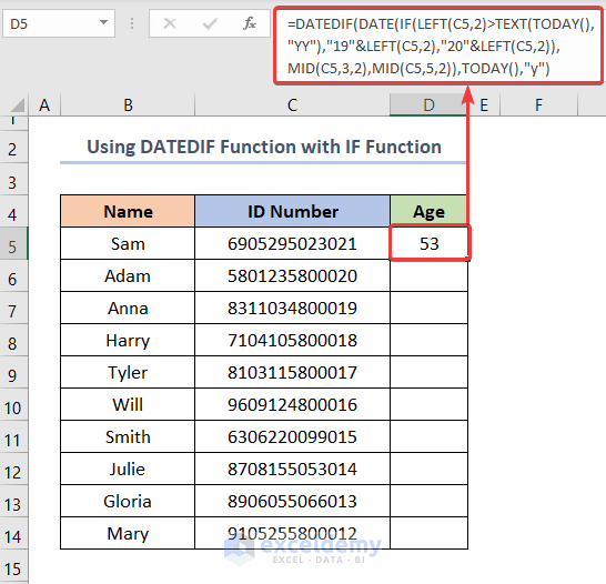 How to Calculate Age in Excel from ID Number (4 Quick Methods)
