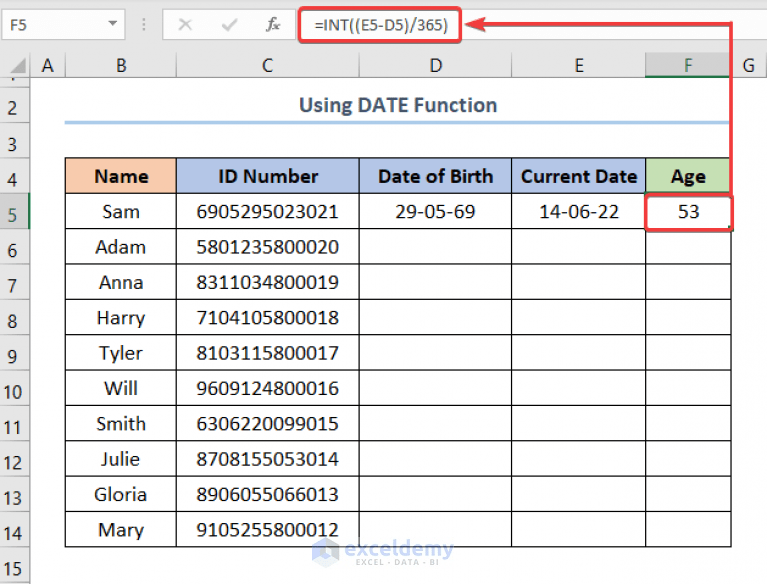 How to Calculate Age in Excel from ID Number (4 Quick Methods)