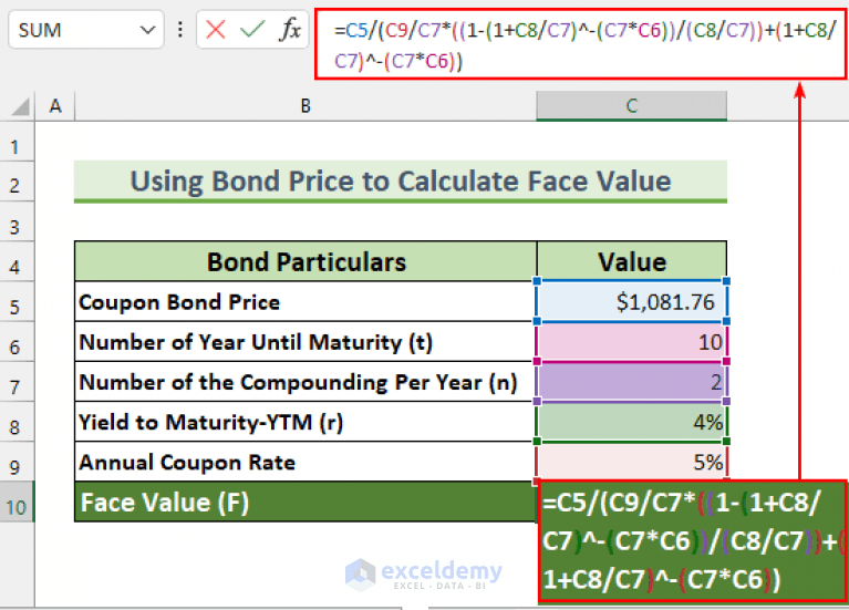 How to Calculate Face Value of a Bond in Excel (3 Easy Ways)