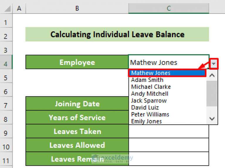 How to Calculate Leave Balance in Excel (with Detailed Steps)