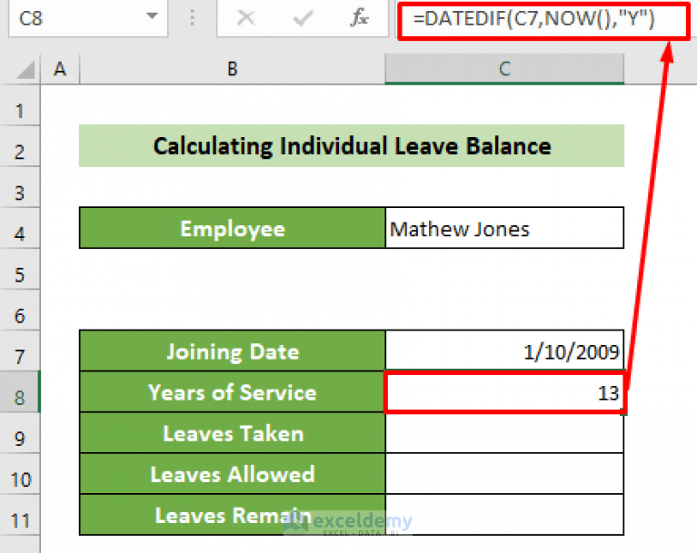 How to Calculate Leave Balance in Excel (with Detailed Steps)