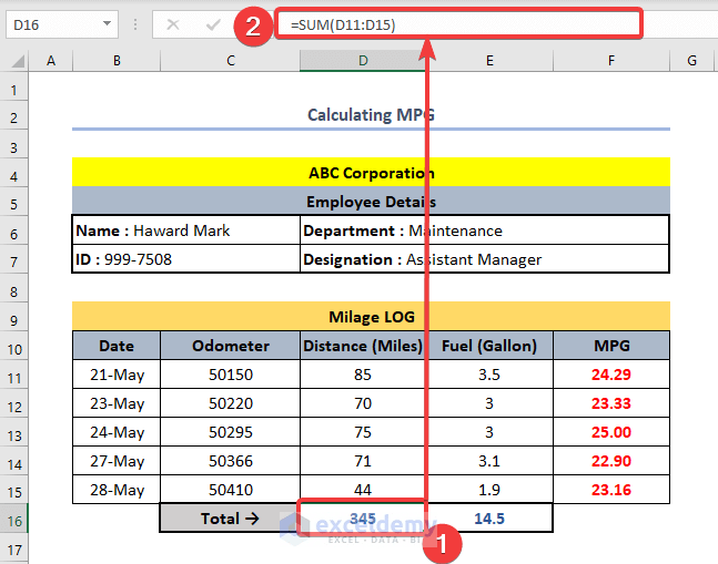How to Calculate MPG in Excel 5 Steps ExcelDemy