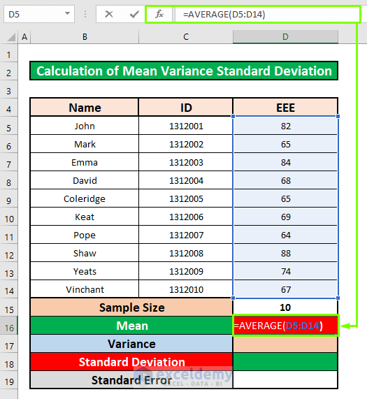 How to Calculate Mean Variance and Standard Deviation in Excel