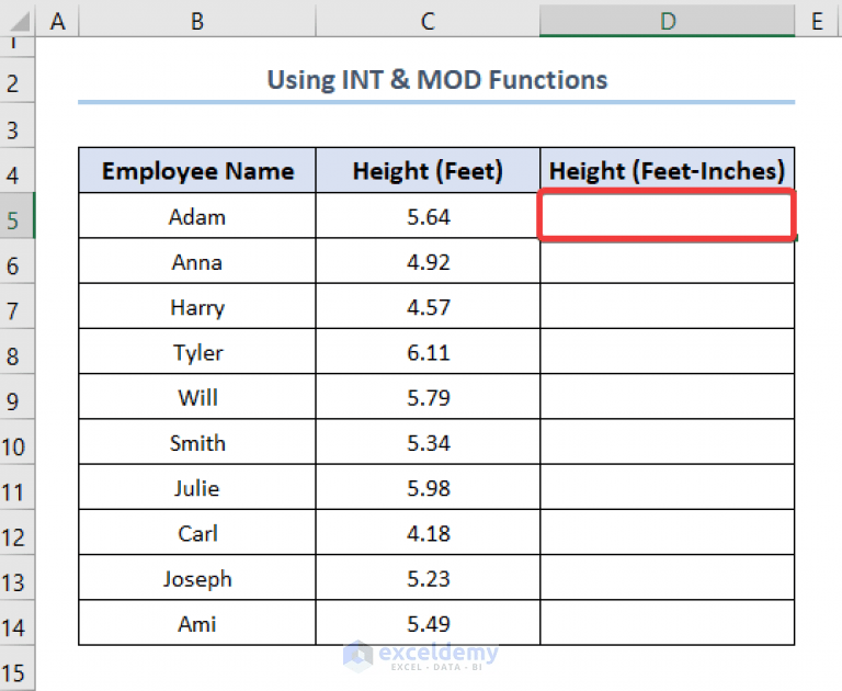 How to Convert Decimal Feet to Feet and Inches in Excel (4 Handy Methods)