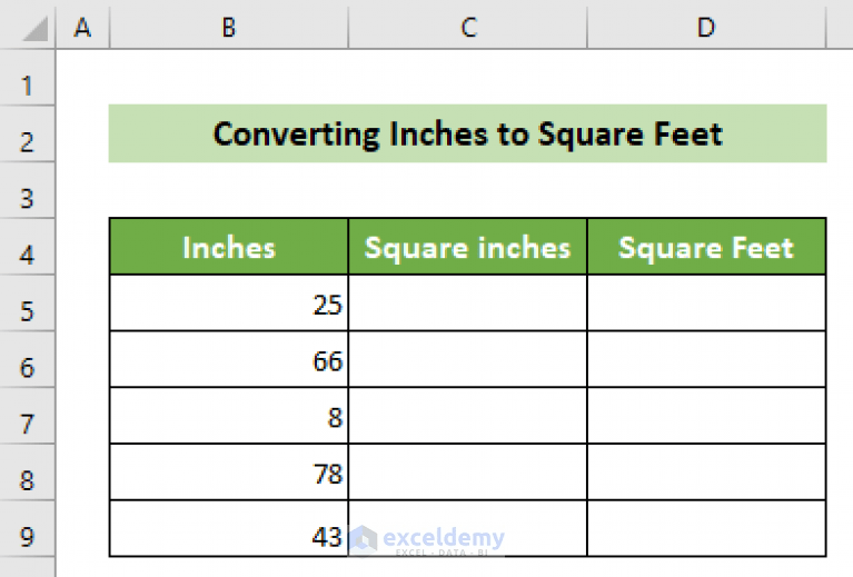 How to Convert Inches to Square Feet in Excel (2 Easy Methods)