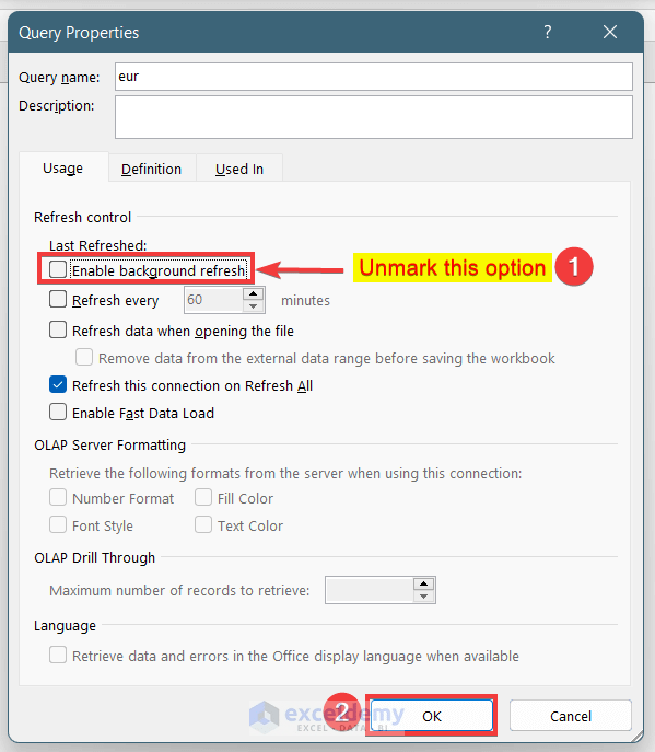 How to Disable Background Refresh in Excel (2 Handy Methods)