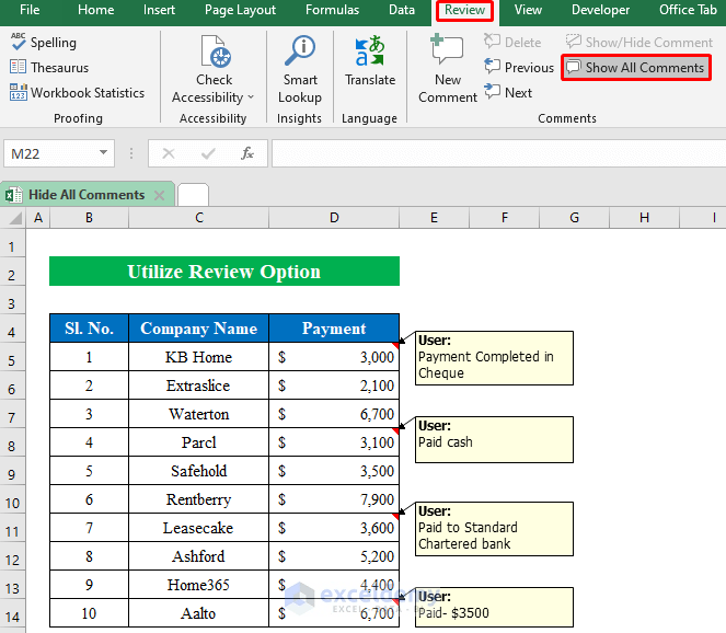 How to Hide All Comments in Excel (3 Simple Methods) ExcelDemy