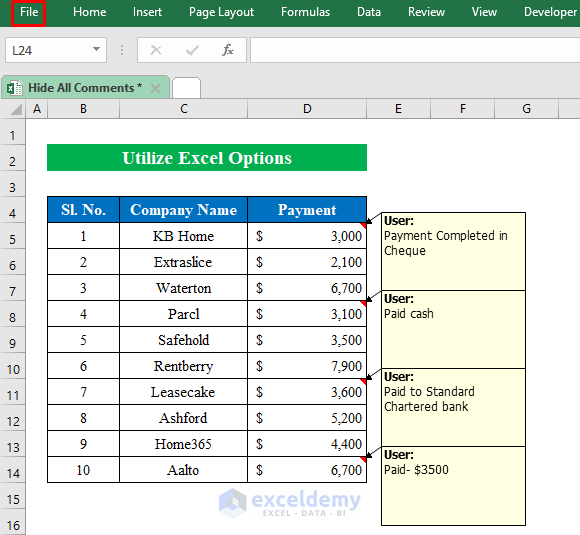 How to Hide All Comments in Excel (3 Simple Methods) ExcelDemy