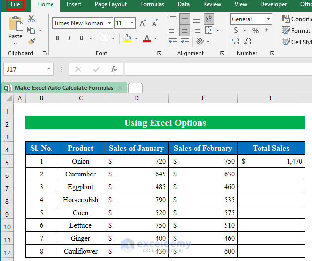 How to Make Excel to Auto Calculate Formulas (4 Simple Methods)