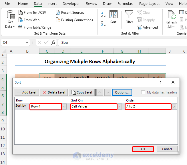 How to Organize Things Alphabetically in Excel (4 Methods)