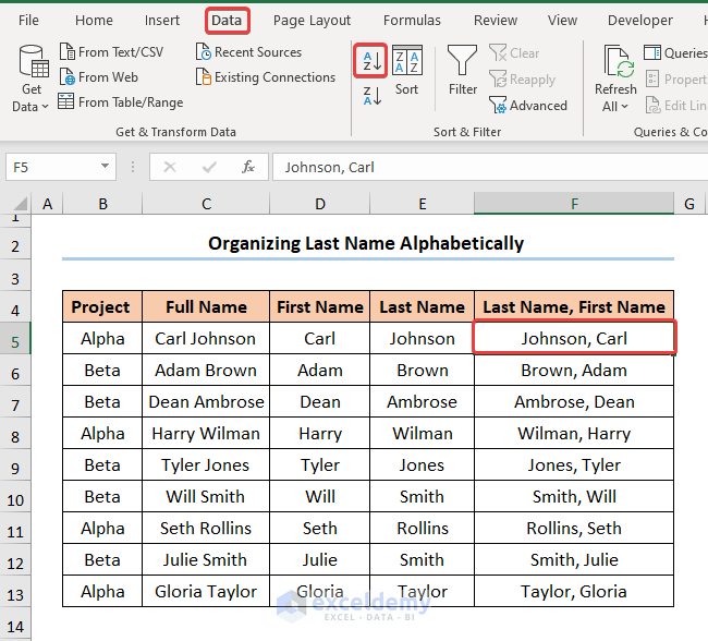 How to Organize Things Alphabetically in Excel (4 Methods)