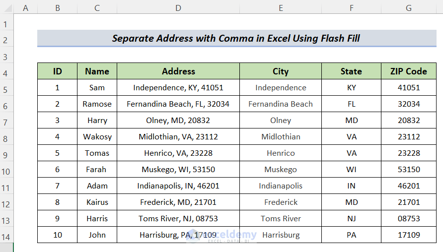 How to Separate Address in Excel with Comma (3 Easy Methods)