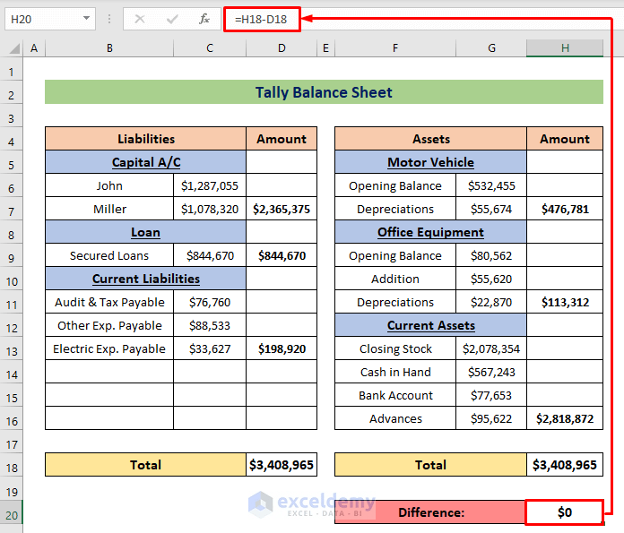 How to Tally a Balance Sheet in Excel ExcelDemy