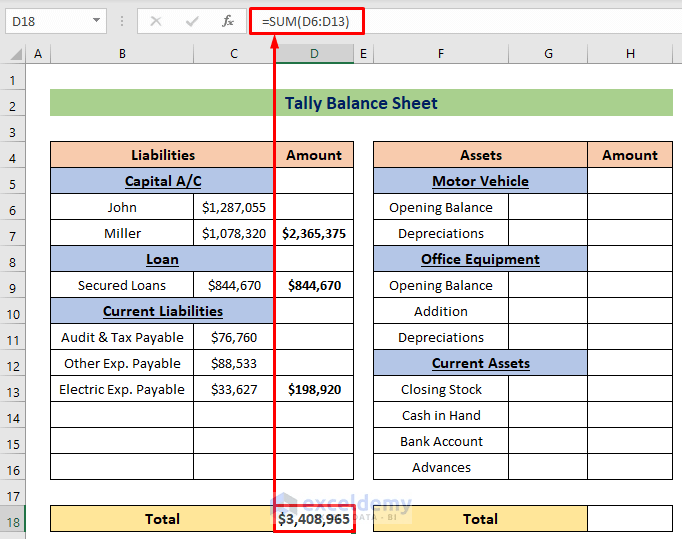How to Tally a Balance Sheet in Excel ExcelDemy