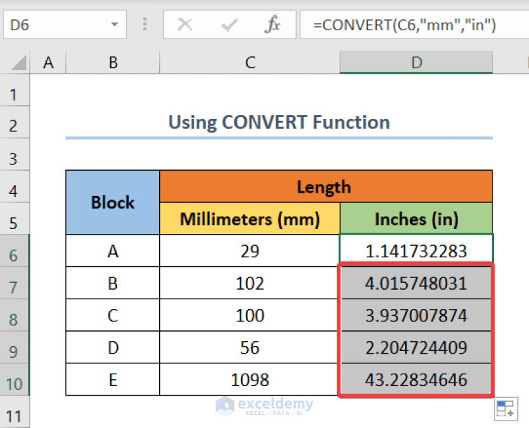 How to Convert Millimeters (mm) to Inches (in) in Excel (3 Quick Methods)