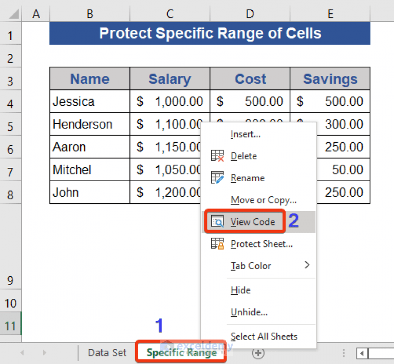 Excel VBA to Protect Range of Cells (3 Examples) ExcelDemy